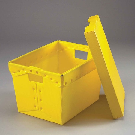 Postal Mail Tote With Lid, Corrugated Plastic, Yellow, 18-1/2x13-1/4x12